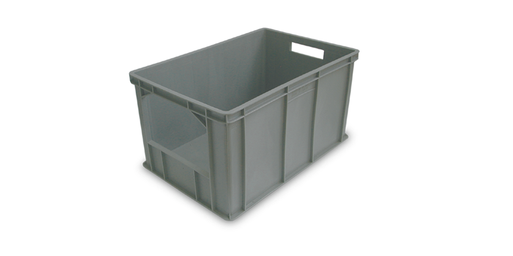 Euro Solid Stackable Container, Short-side Opening, Open Hand Grips