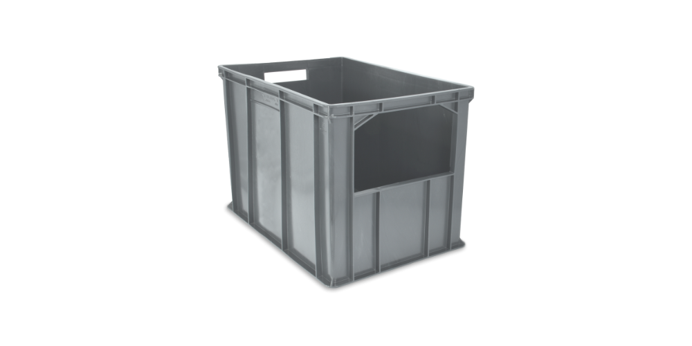Euro Stackable Container, Short Side Opening, Open Hand Grips