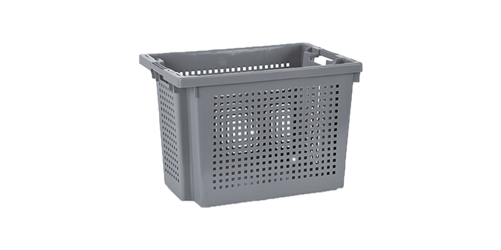 Euro Stack and Nest Container, Perforated Walls and Base, Open Hand Grips