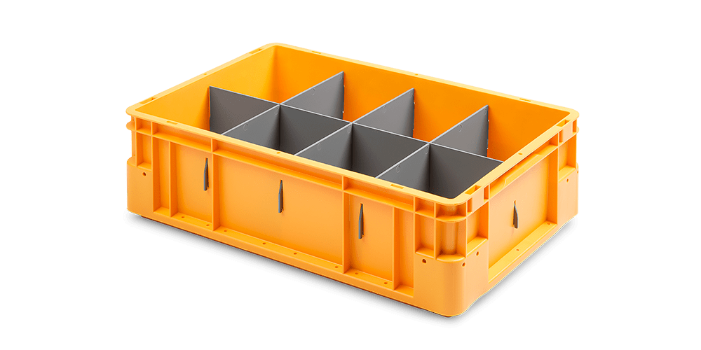 Euro Stackable Solid Container with Reinforced Walls and Base with Divider