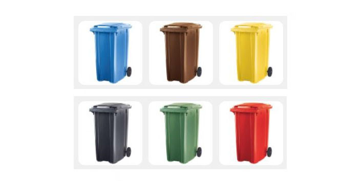 Basurero de 360 litros con Tapa Abatible y ruedas D.200 mm.